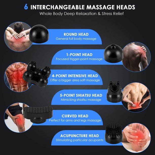 Handheld Massager,Xpreen Rechargeable Deep Tissue Massager Cordless Electric Full Body Massager 6 Heads Pain Relief Vibration Therapy Massage for Muscles, Back, Foot, Neck, Shoulder, Leg