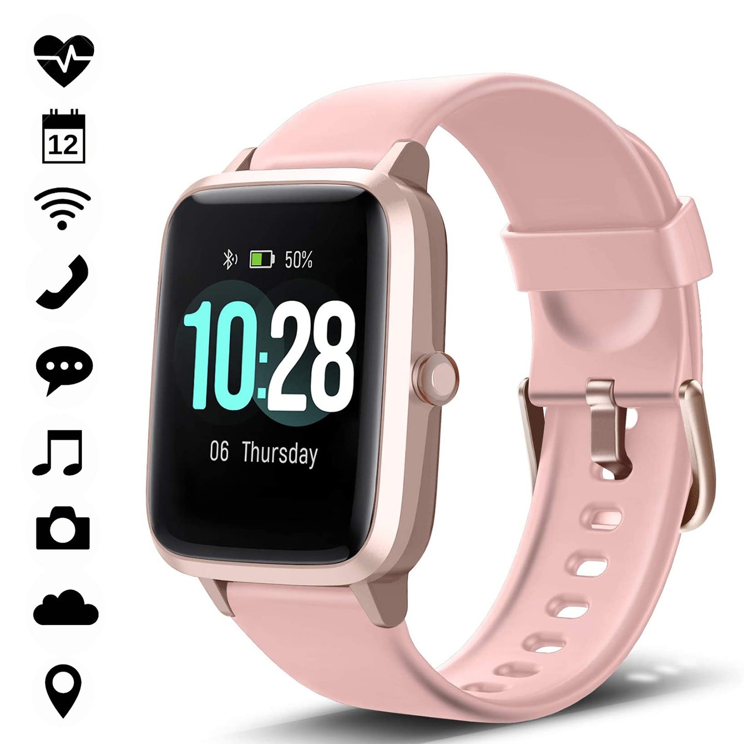 Doosl Smart Watch, Fitness Tracker Watches for Men Women, Fitness Watch HR Monitor IP68 Waterproof Digital Watch with Step Calories Sleep Tracker, Smartwatch Compatible iPhone Android Phones, ID205L (Pink)