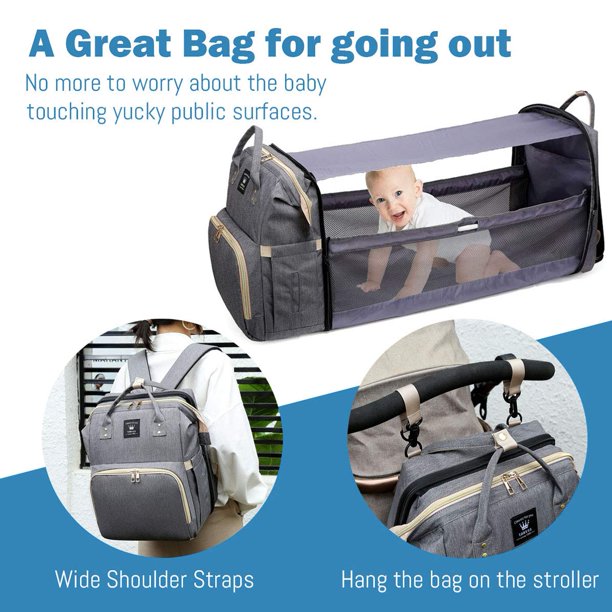 3 In 1 Diaper Bag Backpack, Portable Mummy Bag Include Insulated Pocket, Multi-Functional Baby Diaper Bag Backpack With Diapers Changing Station For Essential Items,J344