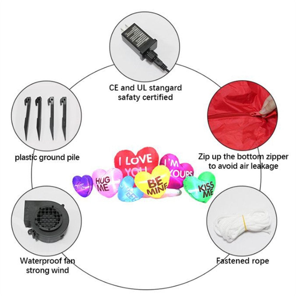 JoRocks 7 Feet Long Valentine's Day Inflatables, Pre-Lit Multicolor Seven Love Hearts on Cloud Romantic Sweet Valentines Decor for Couples, Outdoor Indoor Holiday Yard Decoration