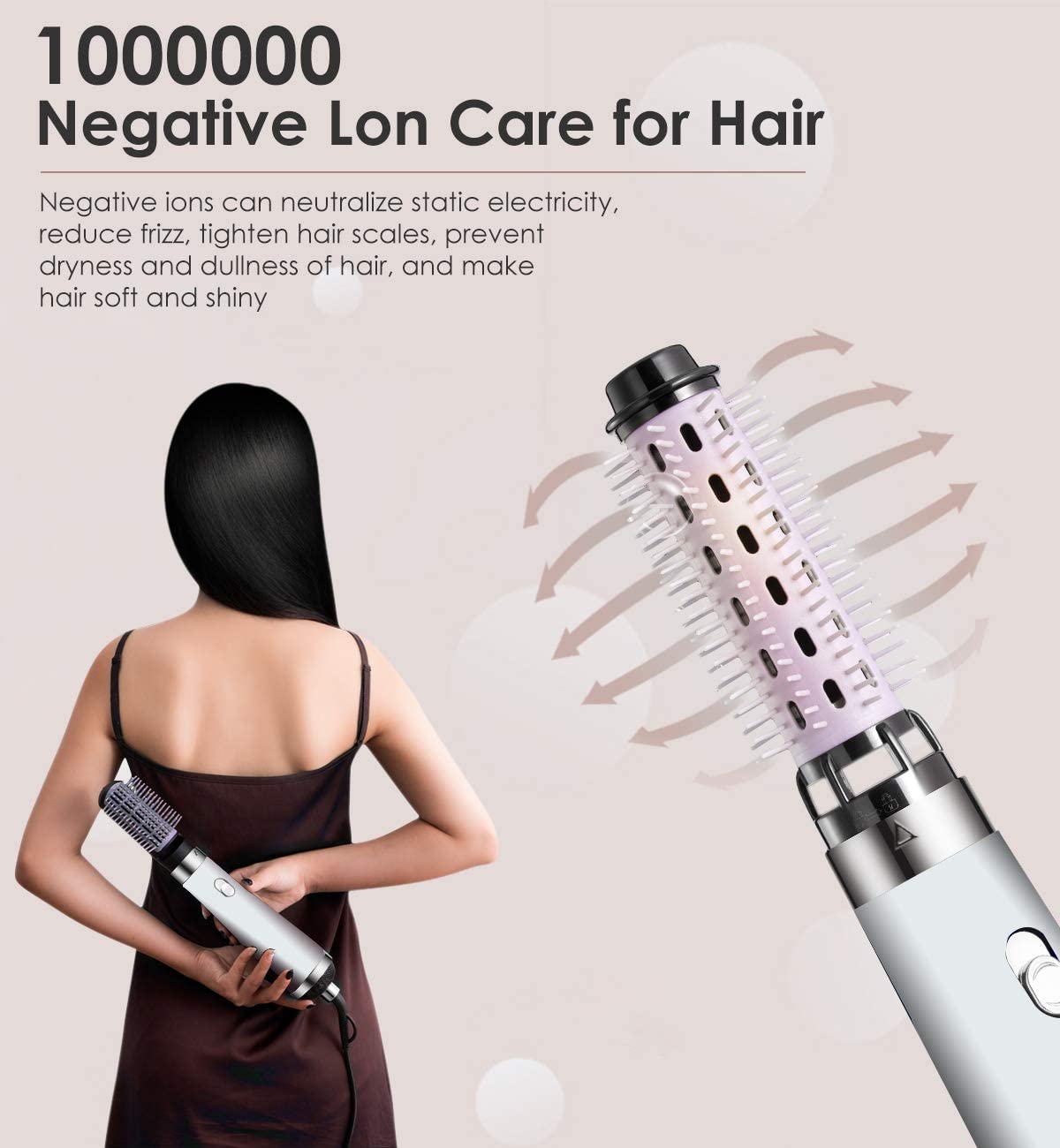 Hair Dryer Brush, Blow Dryer Brush, Hair Dryer and Volumizer Set with Interchangeable Brush Head for Rotating Straightening, Curling, Salon Negative Ion Ceramic Hot Air Brush Comb