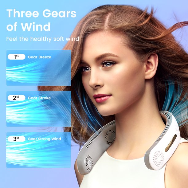 Portable Neck Fan, Rechargeable Hands Free Bladeless Portable Mini Fans,3 Speeds, 4000 mAh Battery Operated Wearable Personal Fan,Wearable Neck Fan Suitable for Traveling,Sports, Office,White