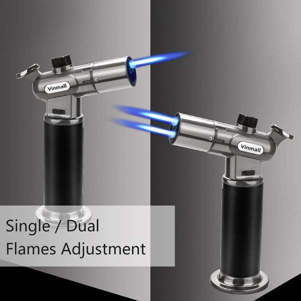 Vinmall Butane Torch, Refillable Cooking Blow Torch with Double Fire, Adjustable Flame Culinary Lighter for BBQ, Baking, Kitchen, Brulee, Creme