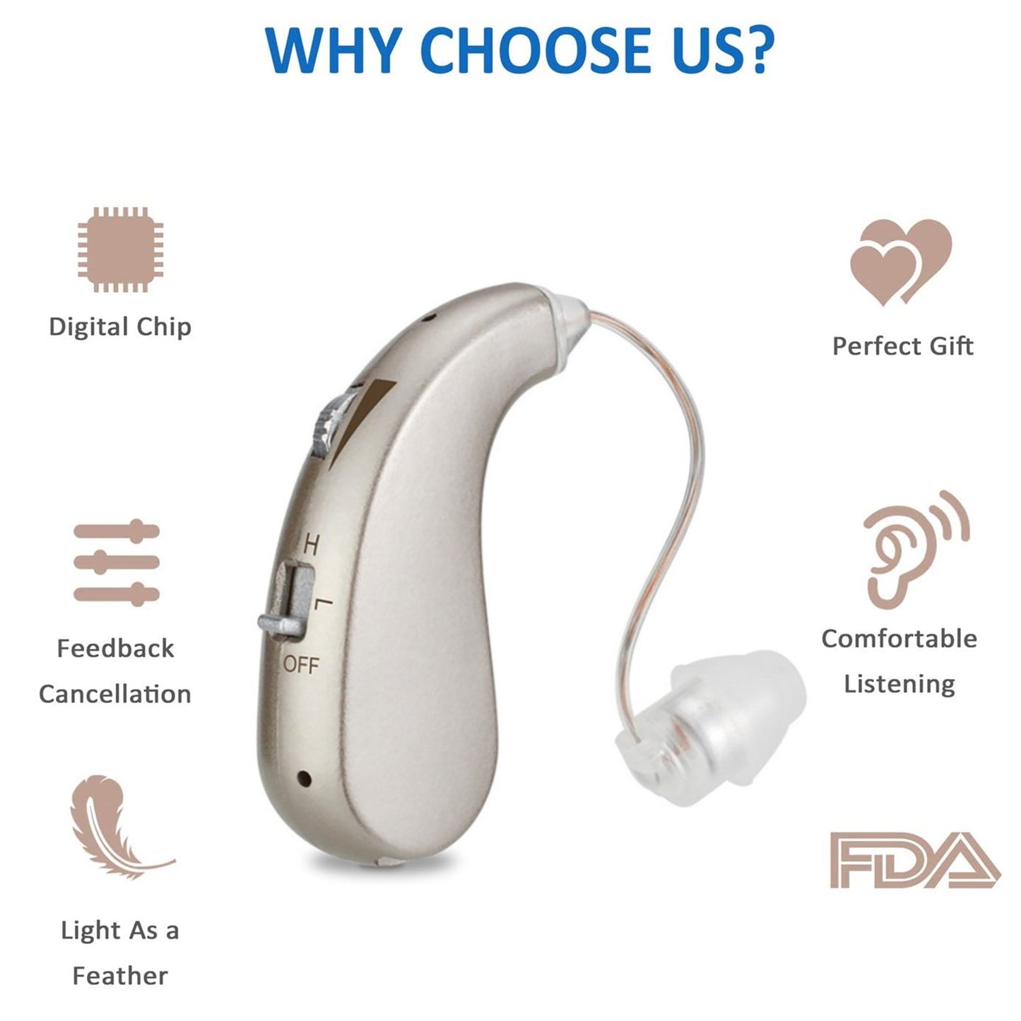 Doosl Hearing Amplifiers for Ears, Digital Hearing Amplifier with 6 Earplugs to Aid and Assist Hearing of Seniors, Noise Cancelling, Volume Adjustable, Silver, 2 Pack