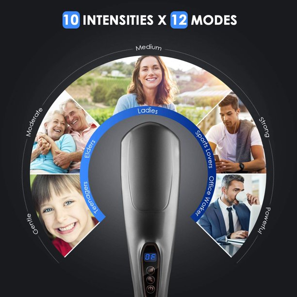 Electric Handheld Back Neck Massager, Cordless Percussion Body Massage, Rechargeable Hand Held Deep Tissue Massager for Muscles, Back, Foot, Neck, Shoulder, Leg, Calf, Grey