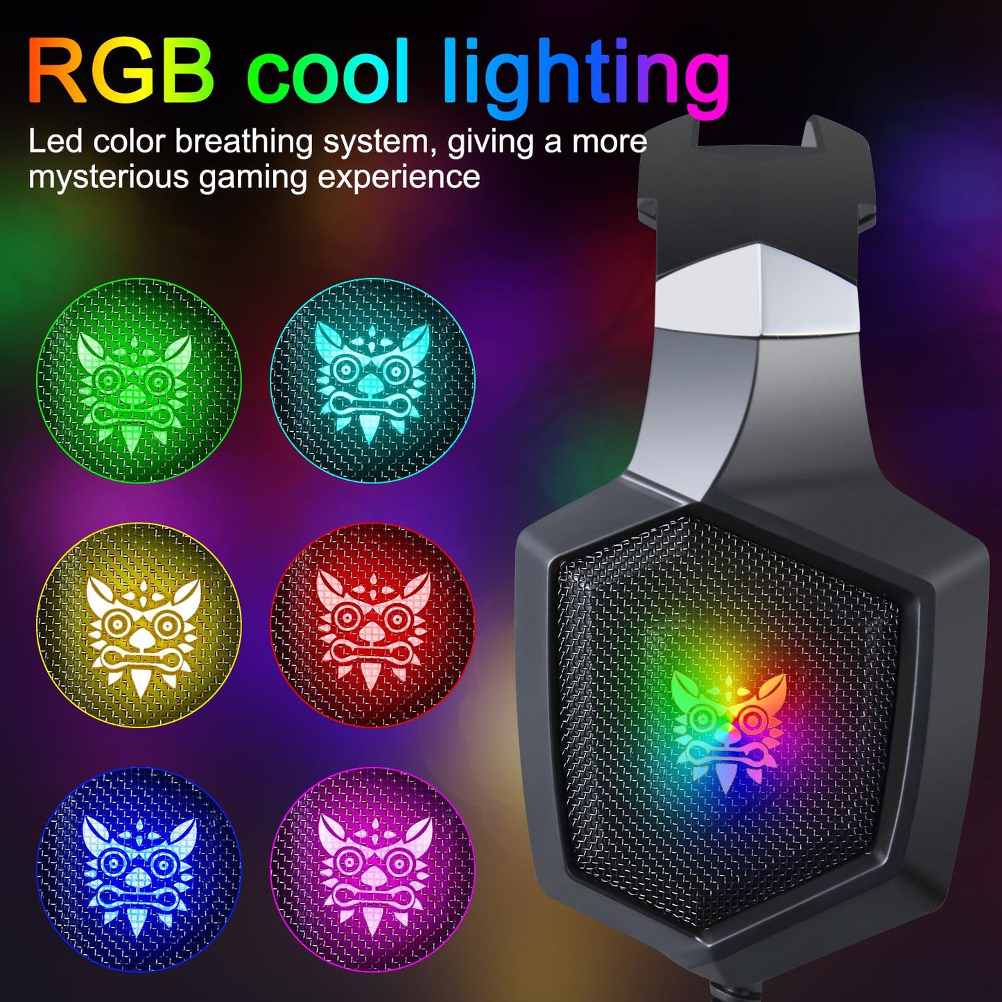 ONIKUMA K8 Gaming Headsets, Surround Stereo Sound Gaming Headphones with Flexible Mic LED Lights, Over-Ear Noise Cancelling Headsets for PS4, Xbox One, PS5, Nintendo Switch, PC, Mac, Mobile