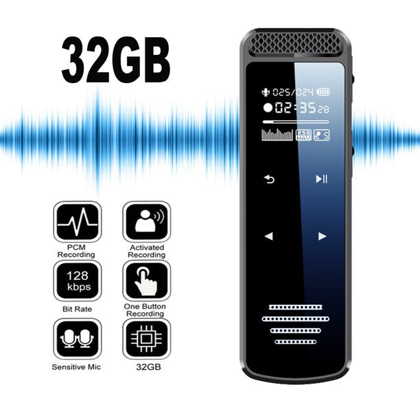 Digital Voice Recorder with Touch Screen, 1536kbps HD Audio Dictaphone MP3 with Password, Noise Reduction,32GB Voice Activated Recorder for Lecture Interview Meeting Classes - Black