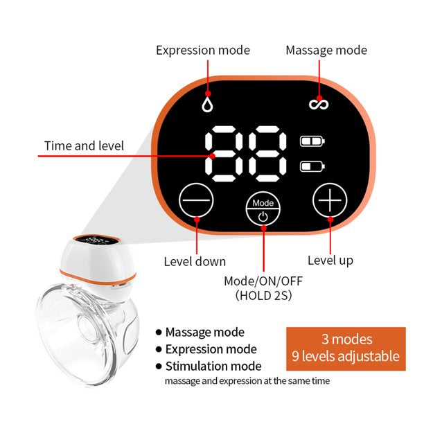 Vinmall Hands-Free Breast Pump, Wearable Electric Breast Pumps Touch Pane, 3 Modes And 9 Levels Adjustment, LCD Display, Rechargeable Powered Wireless Portable Breast Pump With 21/24 /28 Mm Flange, 2pack, J2