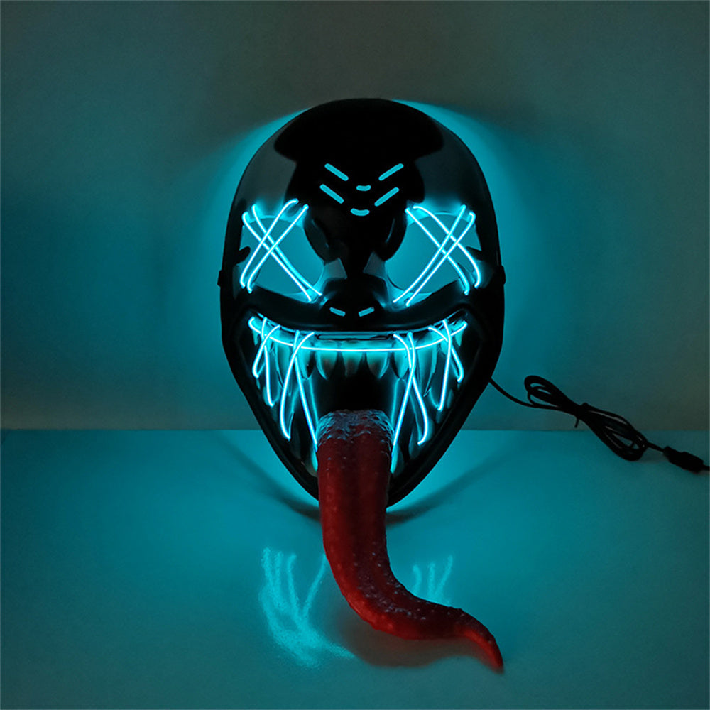 Melliful Horror Mask for Venom Halloween Cosplay, Led Light Up Halloween Mask for Adult Women Man