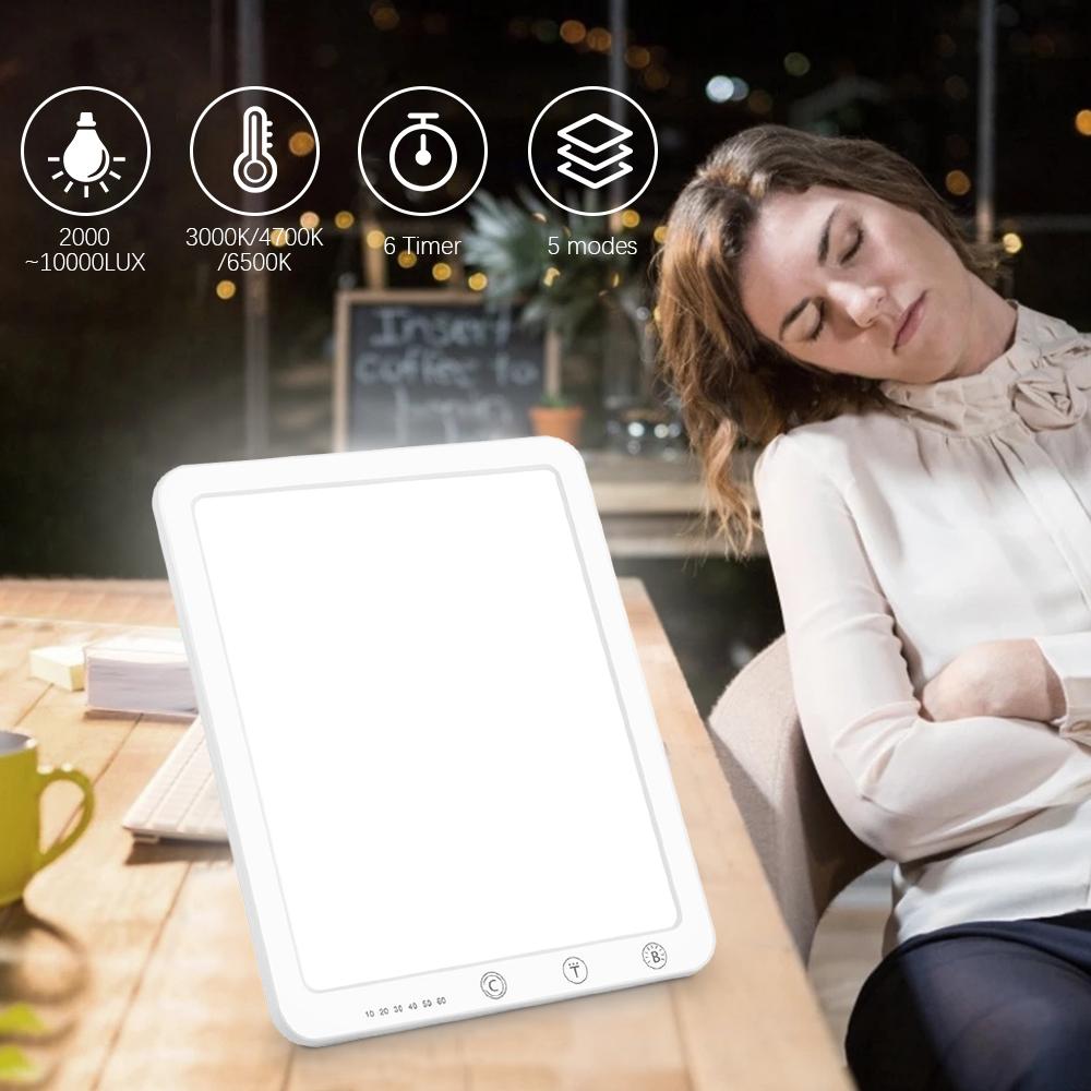 Light Therapy Lamp, LED Mood-Boosting Light, UV-Free Daylight Lamp with Adjustable Brightness and Color, Bright White Light with 10,000 Lux, 6 Timer, Touch Control, for Home Office Travelling