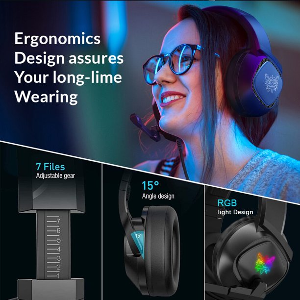 ONIKUMA K19 Gaming Headset, Noise-Canceling Over-Ear Headphones with Mic and LED, Surround Sound Stereo Wired Gaming Headset Compatible PS4, PS5, Xbox One, PC , Nintendo Switch