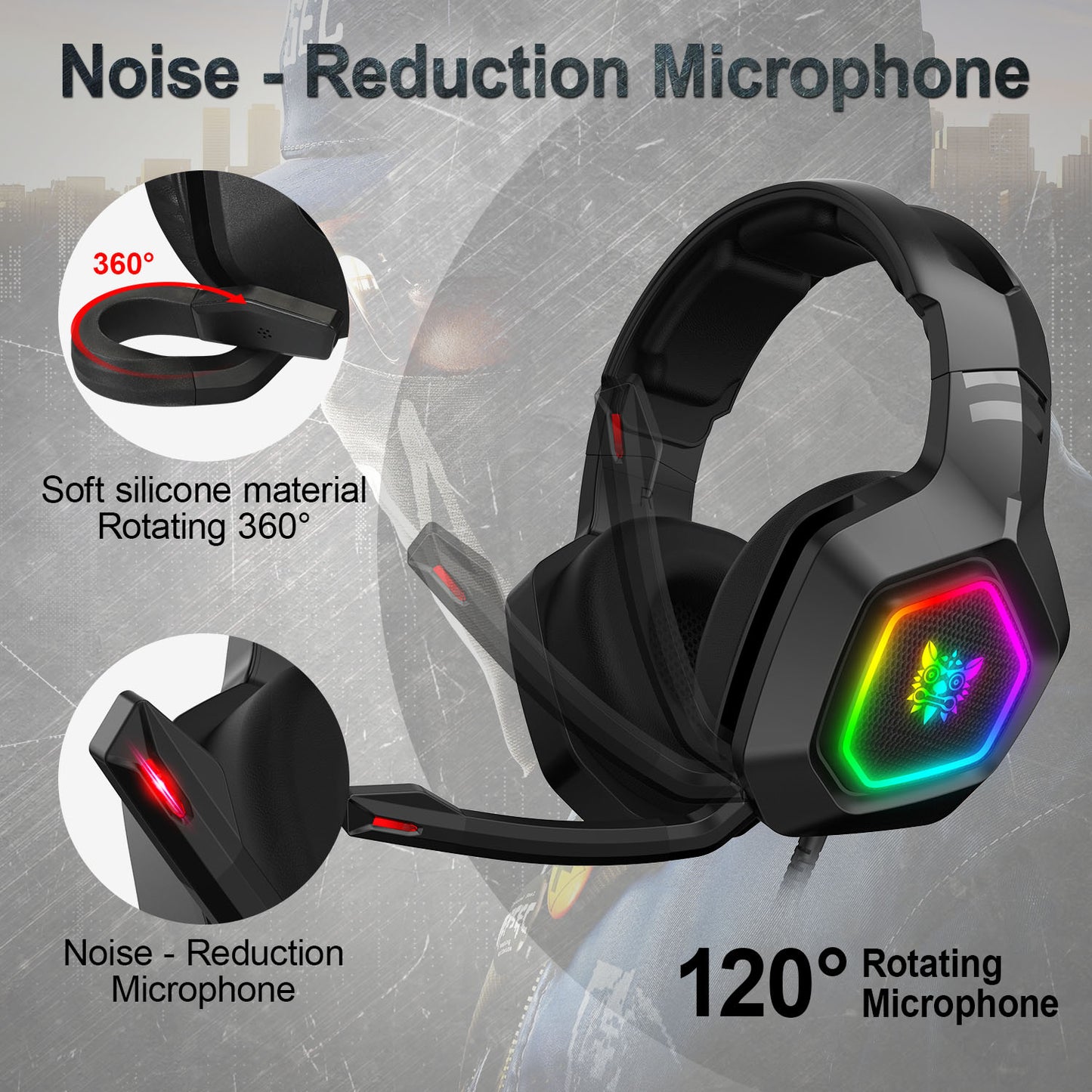 ONIKUMA K10 Gaming Headset,Stereo Bass Surround RGB Noise Cancelling Over Ear Headphones with Mic,for PS4 Xbox One PC Nintendo Switch Tablet Smartphone
