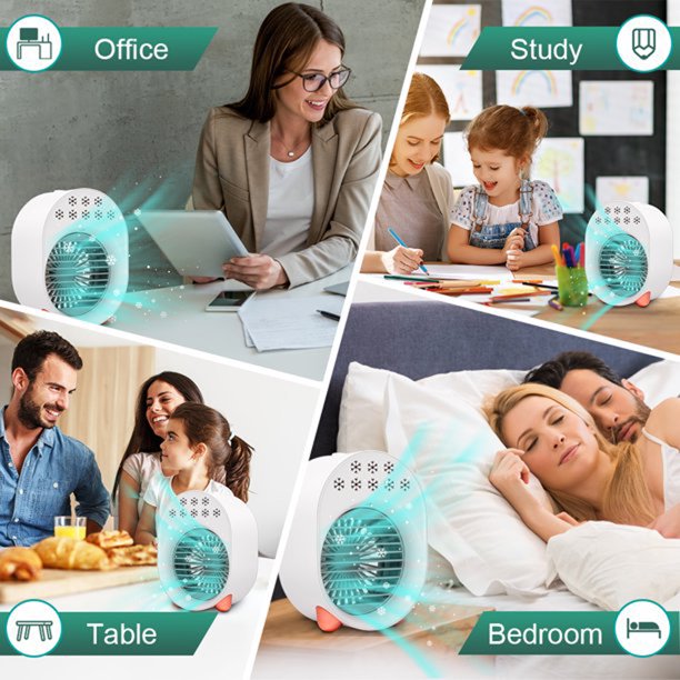 Melliful Portable Air Conditioner Fan with 220ml Water Tank, Personal Air Cooler Fan Mini Evaporative Desk Fan USB Small, 3 Wind Speeds, Temperature Display, Quiet for Home Office