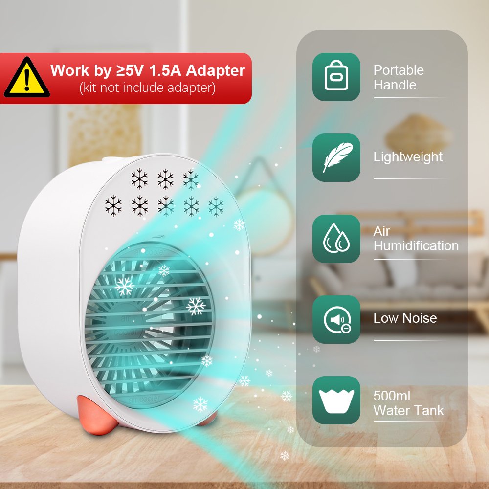 Doosl Air Conditioner Fan, Portable Evaporative Air Cooler Fan with 7 Colors LED Mood Lights, 3 Speeds Adjustable, Rechargeable, White, A208