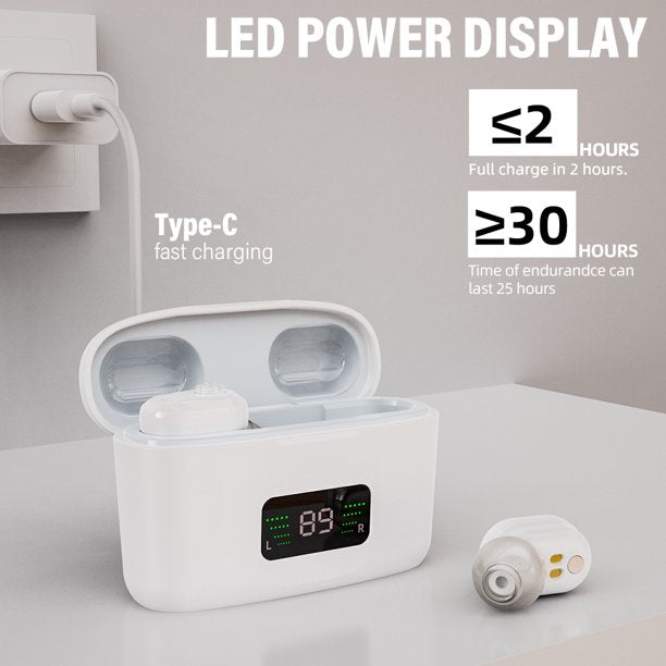 Doosl Personal Sound Amplifiers for Seniors with Noise Reduction, Mini Invisible Aid Digital Personal Sound Amplifier Voice Enhancer Devices with Portable Charging Case for Ears,White,1 Pair