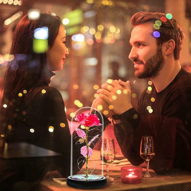 Melliful Galaxy Rose in Glass with LED Light, Colorful Rose Flower Gift for Mother's Day, Valentine's Day Wedding Anniversary Christmas Rose Gifts(Glod)