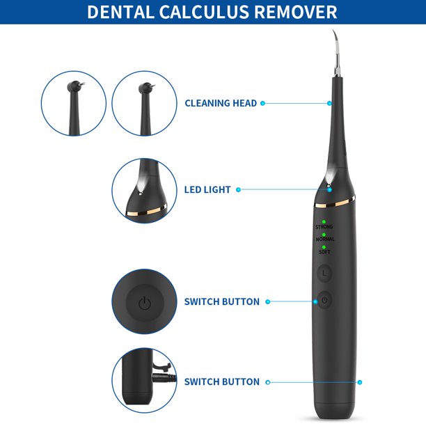 Ultrasonic Tooth Cleaner, Plaque Remover for Teeth, Rechargeable Ultrasonic Tooth Scraper with 3 Cleaning Modes Modes, 4 Replacement Tips, Dental Mirror
