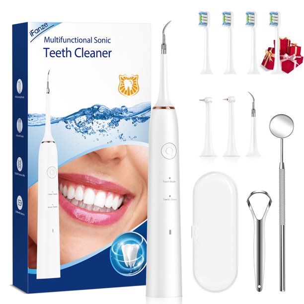 Electric Plaque Remover for Teeth, Ifanze Dental Plaque Remover Tool, Tartar Removal Cleaner Kit with 4 Toothbrush Heads and Cleaning Heads, Safe for Adult Kids