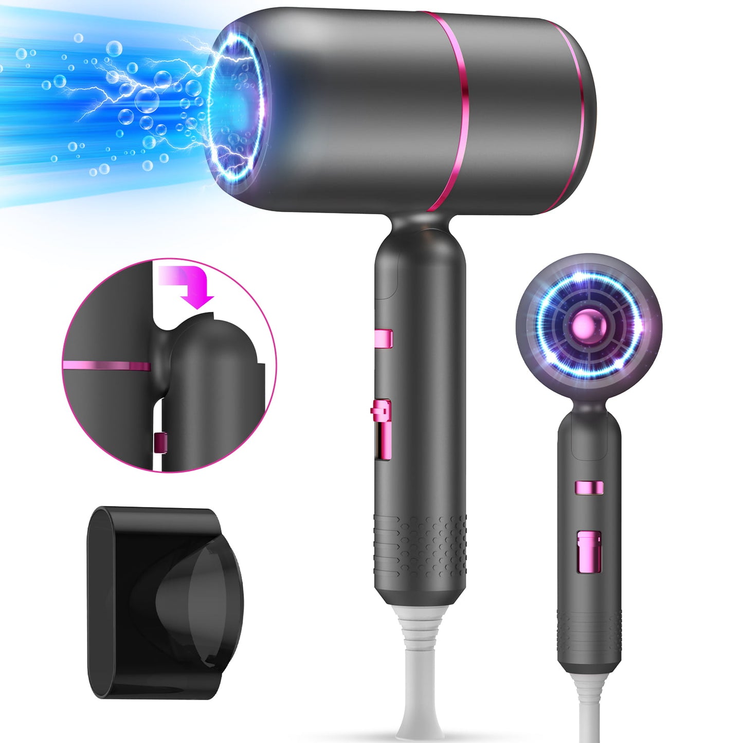 Flodable Ionic Hair Dryer, 2000W Fast Hairdryer Blow Dryer Styling Hair Dryer for Natural Curls Waves Constant Temperature Hair Care Without Damaging Hair for Woman Kids Salon Travel