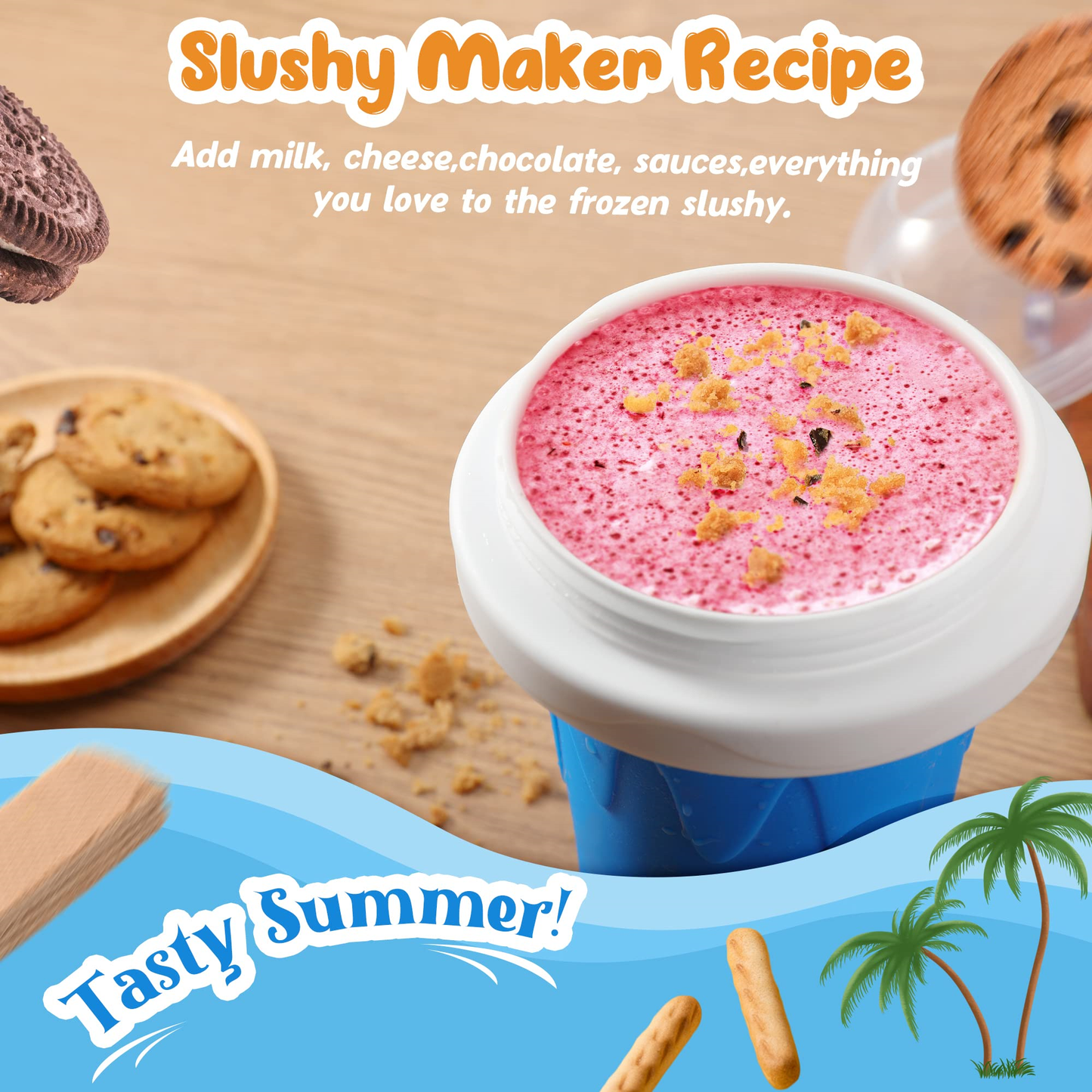 Slushy Maker Cup, Tik Tok Quick Frozen Magic Cup, Double Layers DIY Homemade Squeeze Icy Cup, Fasting Cooling Make & Serve Slushie Maker Cup for Milk Shake, Smoothies, Slushies, Blue