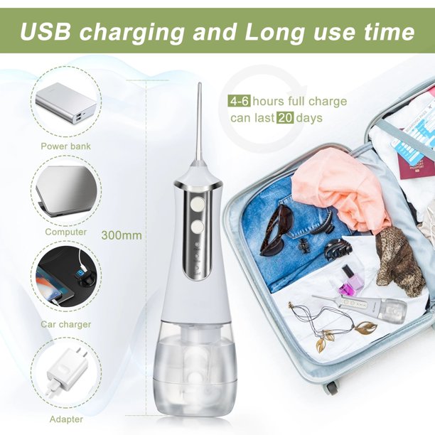 ifanze Cordless Water Flosser Teeth Cleaner, 350ML Portable and USB Rechargeable Oral Irrigator, IPX7 Waterproof, 3-Mode Water Flossing with 5 Jet Tips for Home and Travel
