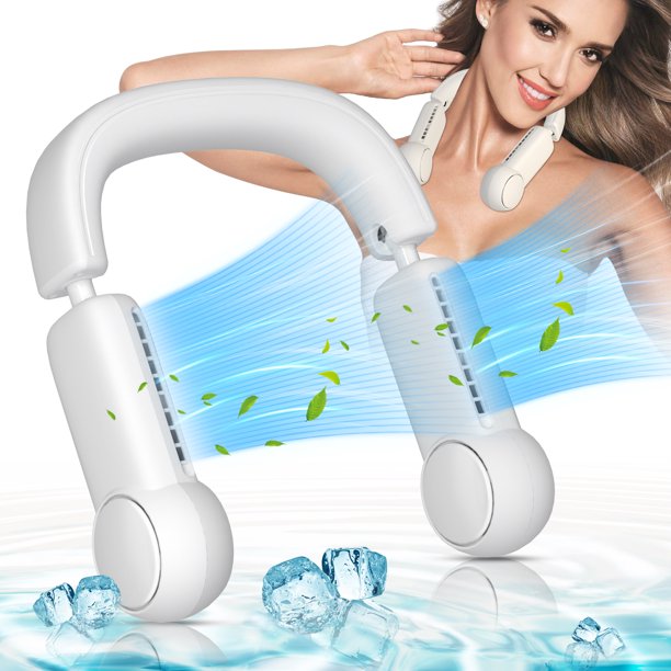 Portable Neck Fan, Rechargeable 3000mAh Battery Operated Wearable Personal Bladeless Fan, 360°Cooling Hands-Free Fan with 3 Speeds, Leafless Neck Fan for Travel, Outdoor, Home, Office