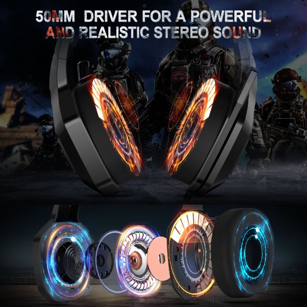 ONIKUMA K10 Gaming Headset,Stereo Bass Surround RGB Noise Cancelling Over Ear Headphones with Mic,for PS4 Xbox One PC Nintendo Switch Tablet Smartphone