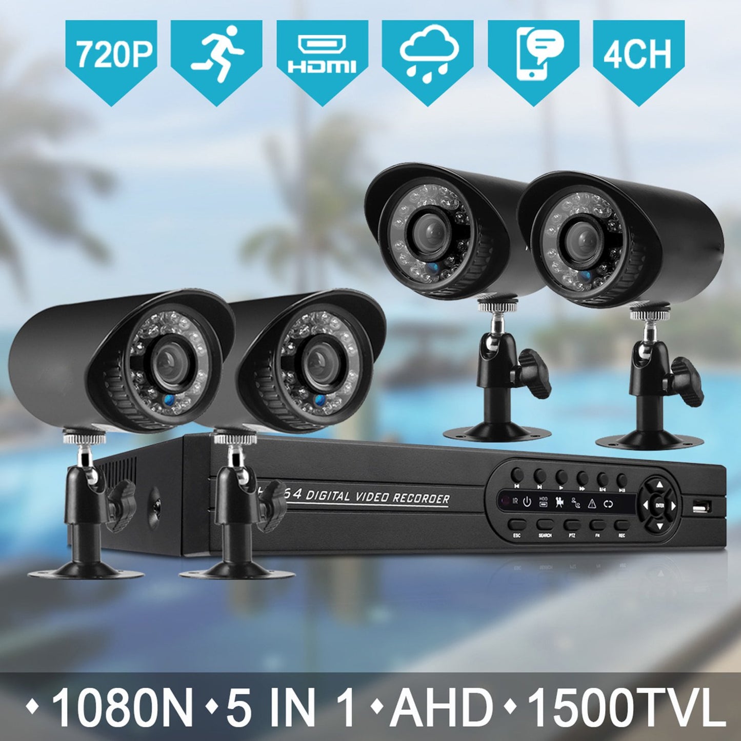 Doosl Wired Home Security Camera System, 4 Pcs Security Cameras 4CH DVR Waterproof Outdoor CCTV Surveillance Cameras with IR Night Vision Motion Alert Remote Access 7x24 Rec