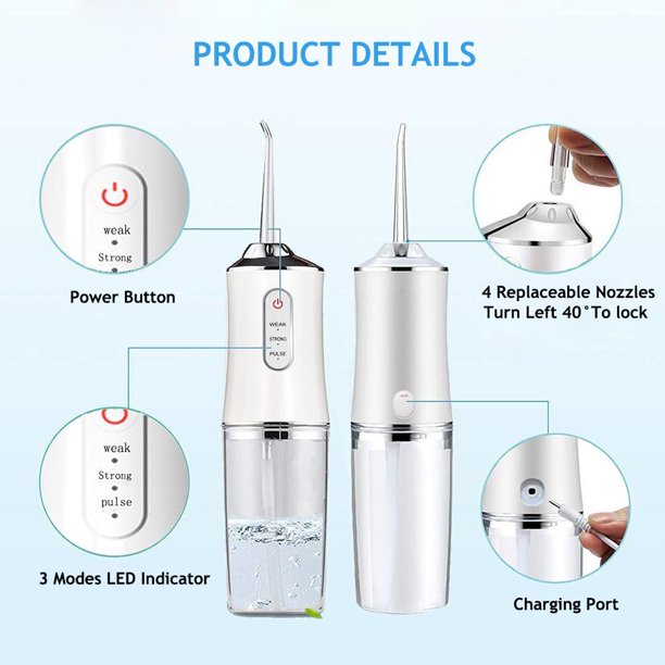 Vinsic Portable Water Flossers, Cordless Dental Oral Irrigator with IPX7 Waterproof and Rechargeable for Travel Home Office, 220ml, white