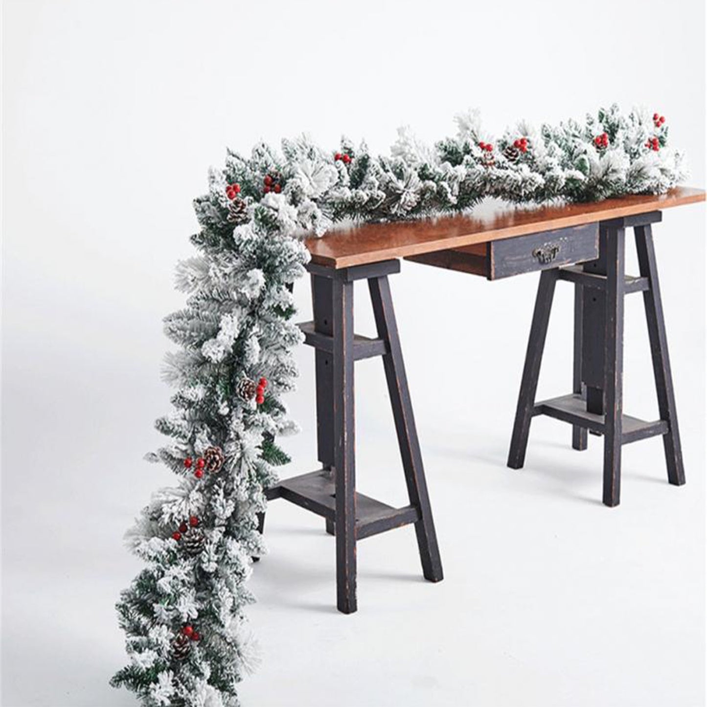 Melliful 8.86 FT Pre-Lit Christmas Garland with Lights for Outdoor Indoor Xmas Decoration Home Fireplace Front Decor