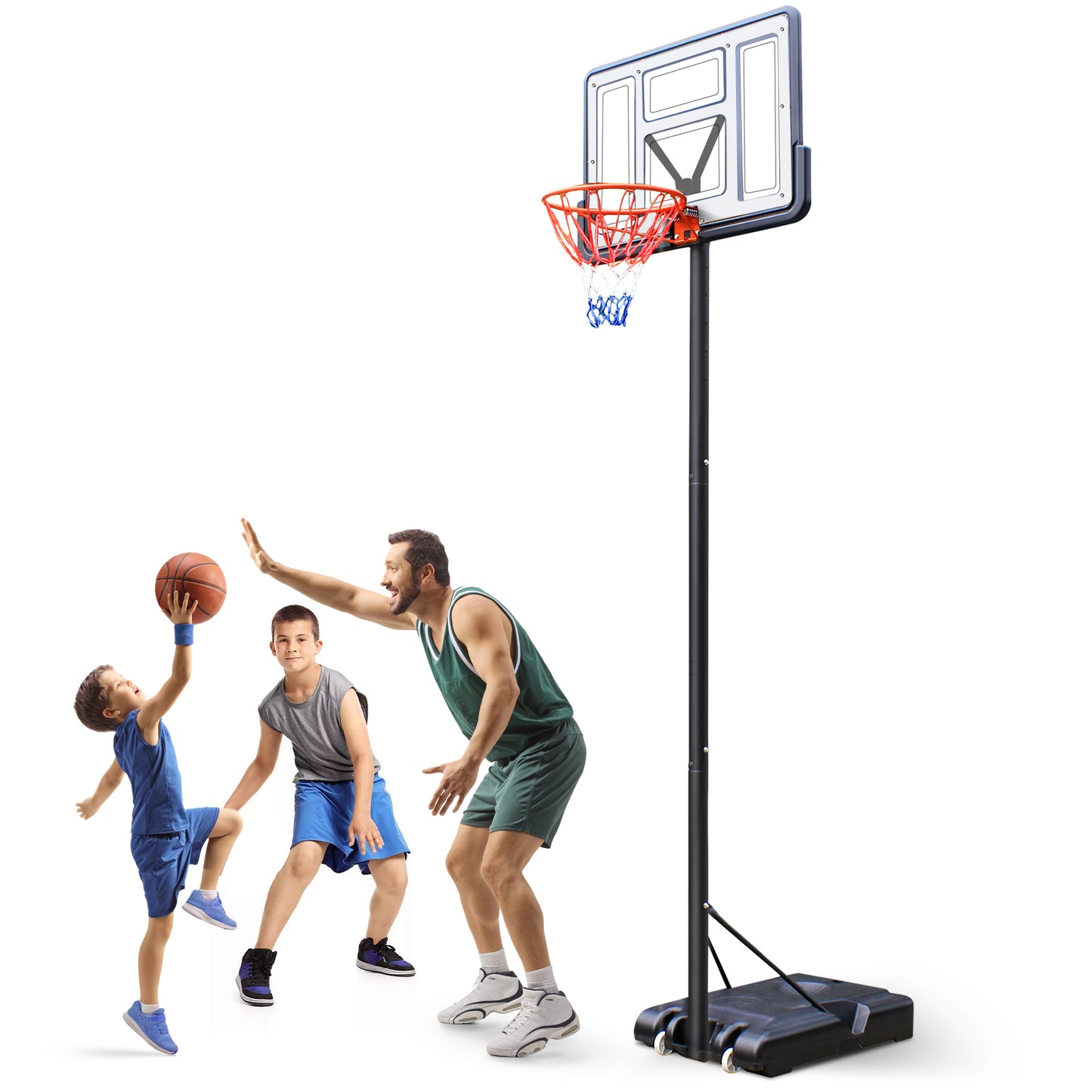 Qunler 44" Portable Basketball Hoop System, 4.4-10 ft Height Adjustable Basketball Goal System with Wheels and Shatterproof Backboard and Large Base for Adults Kids Outdoor Indoor Court