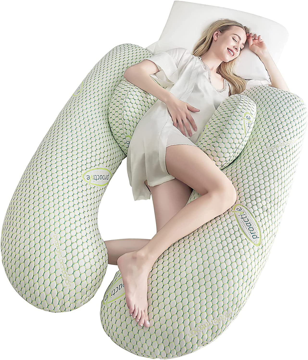 iFanze 36 inch Pregnancy Pillows for Sleeping, U Shaped Maternity Full Body Pillow for Pregnant Women with Belly, Back, Leg, Washable Cover, Green