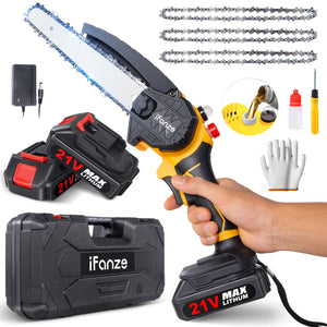 Jorocks Mini Chainsaw 8-inch, Cordless Power Chain Saws with 2 Batteries 3 Chains, Handheld Small Chainsaw for Wood Cutting Tree Trimming Pruning