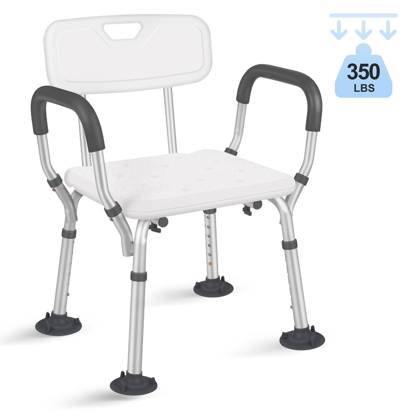 Adjustable Shower Chair, Shower Seat with Back and Padded Handles, Bath Chair for Seniors, Elderly, Disabled, Handicap and Injured, 350 lb Capacity