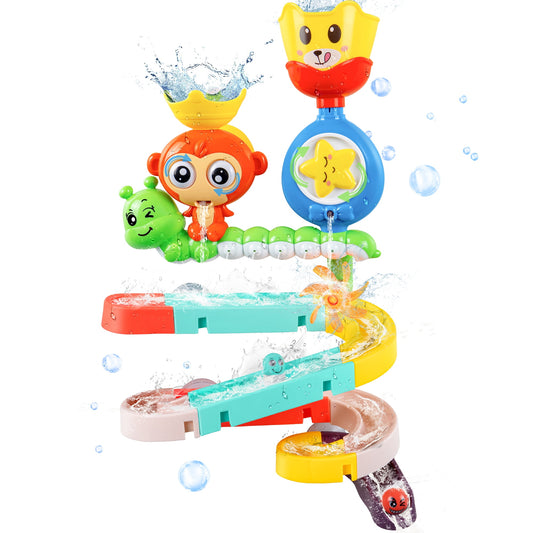 iFanze Bath Toys for Toddler Ages 1-6, Kids Bath Toy with Wall Track Building Set, Water Toys Birthday Gift for Boys Girls