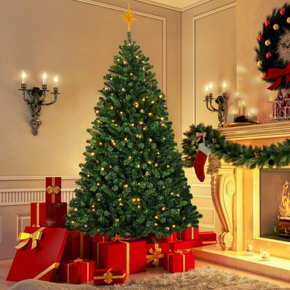 Melliful 6FT PRE-Lit Christmas Tree with 888 Tips, 200 Lights, Metal Base, Holiday Xmas Tree for Home Party Decoration