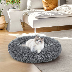 Calming Dog & Cat Bed, Anti-Anxiety Donut Cuddler Warming Cozy Soft Round Bed, Fluffy Faux Fur Plush Cushion bed for Small Medium Dogs and Cats, 24"