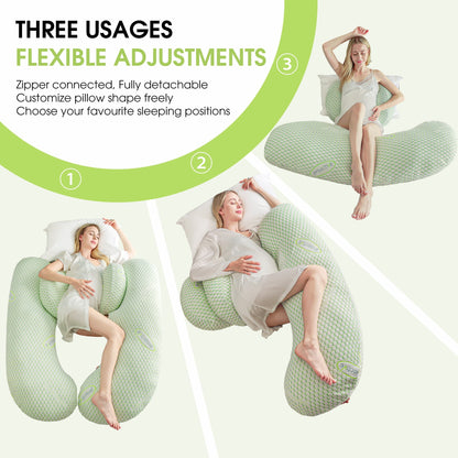 iFanze 36 inch Pregnancy Pillows for Sleeping, U Shaped Maternity Full Body Pillow for Pregnant Women with Belly, Back, Leg, Washable Cover, Green