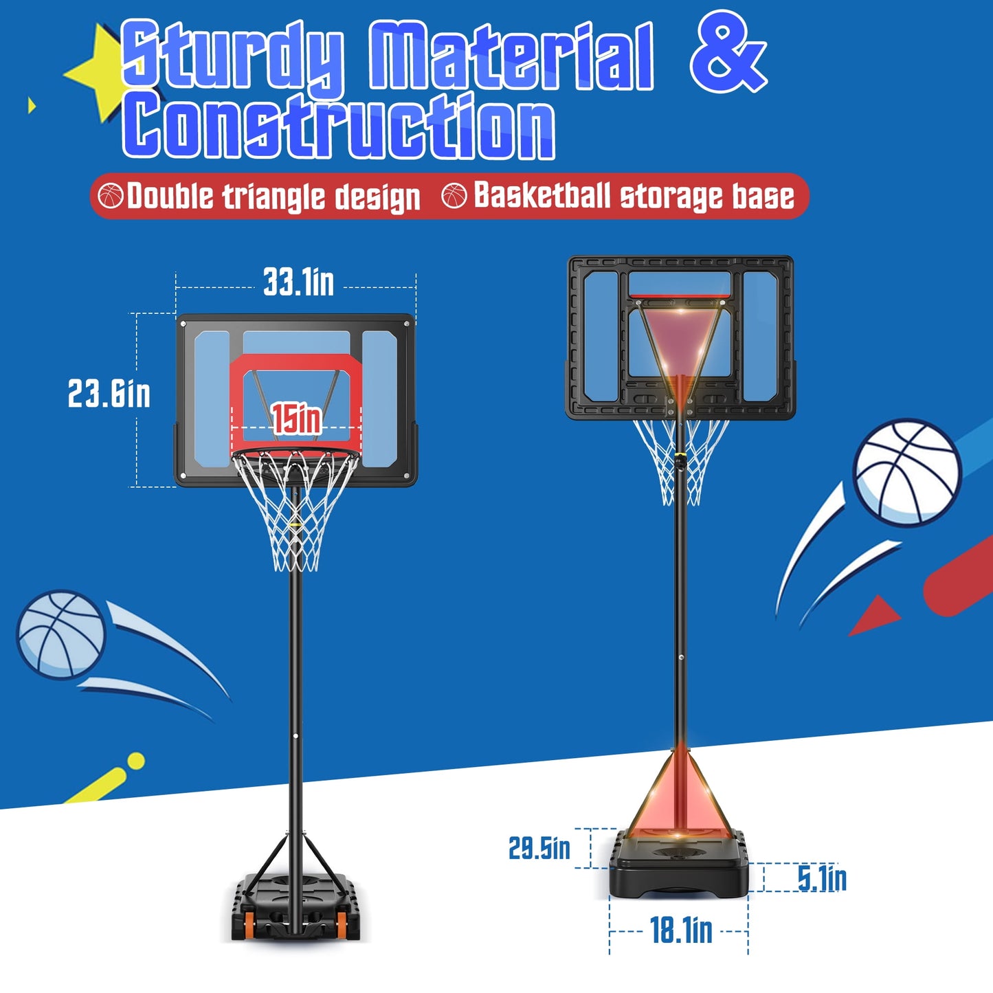 iFanze Portable Basketball Hoop Outdoor, 5ft-7ft Height Adjustable Basketball Goal System with Shatterproof Backboard, Built-in Wheels for Kids Teenagers Youth Indoor Outdoor Play