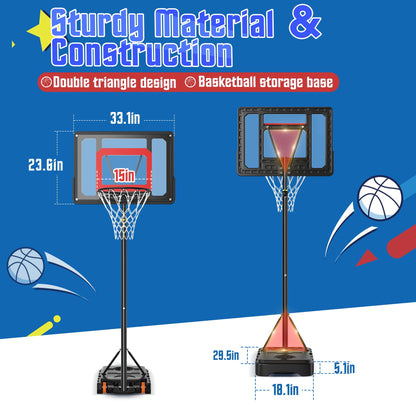 iFanze Portable Basketball Hoop Outdoor, 5ft-7ft Height Adjustable Basketball Goal System with Shatterproof Backboard, Built-in Wheels for Kids Teenagers Youth Indoor Outdoor Play