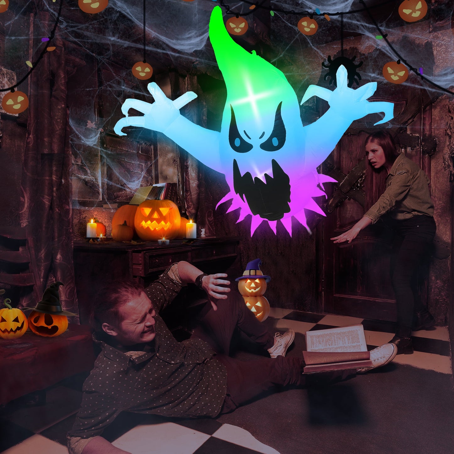 Meliful 4ft Halloween Inflatable Scary Ghost Rush Out of Window ,with Built-in LED Lights,Inflatable for Halloween Party Indoor, Outdoor, Patio, Garden, Lawn Decoration