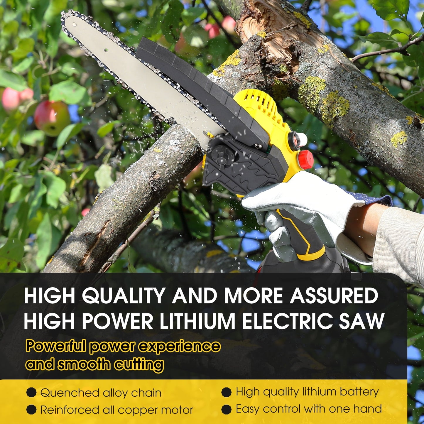 Jorocks Mini Chainsaw 8-inch, Cordless Power Chain Saws with 2 Batteries 3 Chains, Handheld Small Chainsaw for Wood Cutting Tree Trimming Pruning