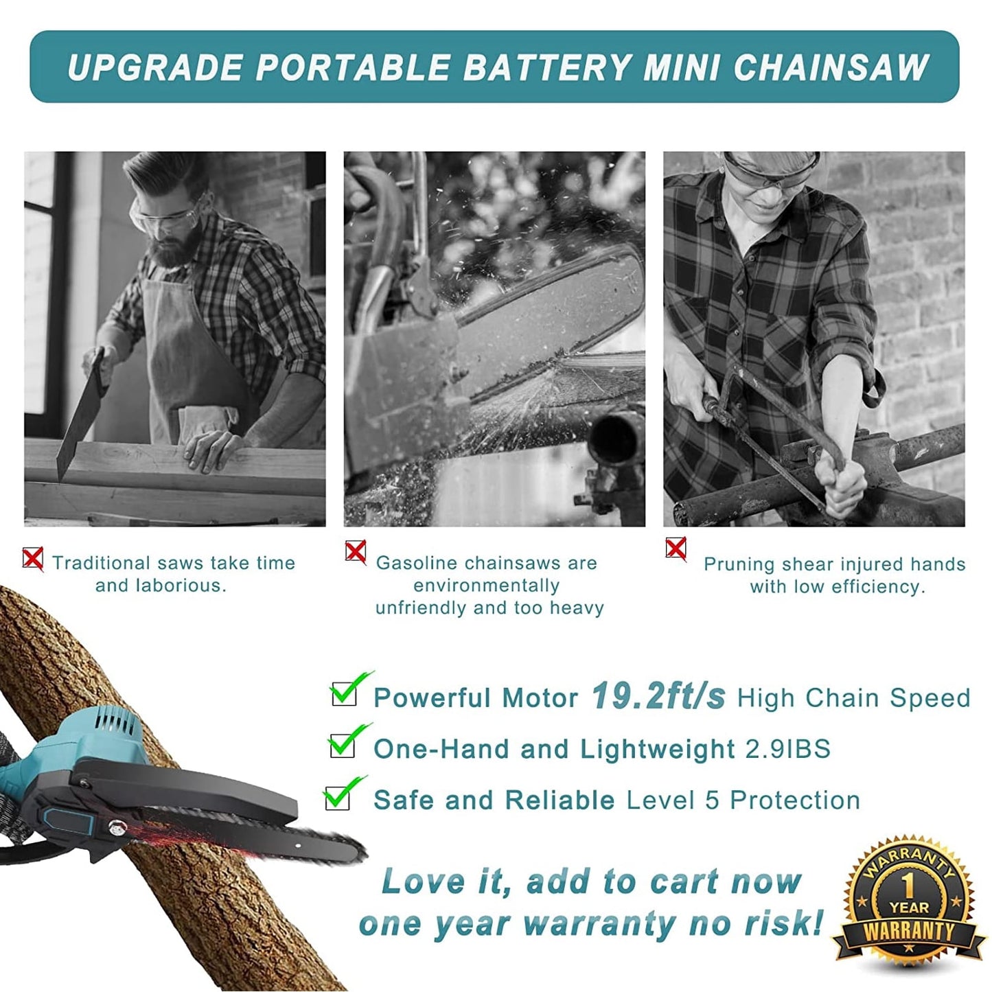 6 inch & 4 inch Mini Chainsaw, 2-in-1 Cordless Power Chainsaws with 2 Rechargebale Battery, Electric Pruning Saw for Garden Outdoor Tree Trimming Branch Wood Cutting