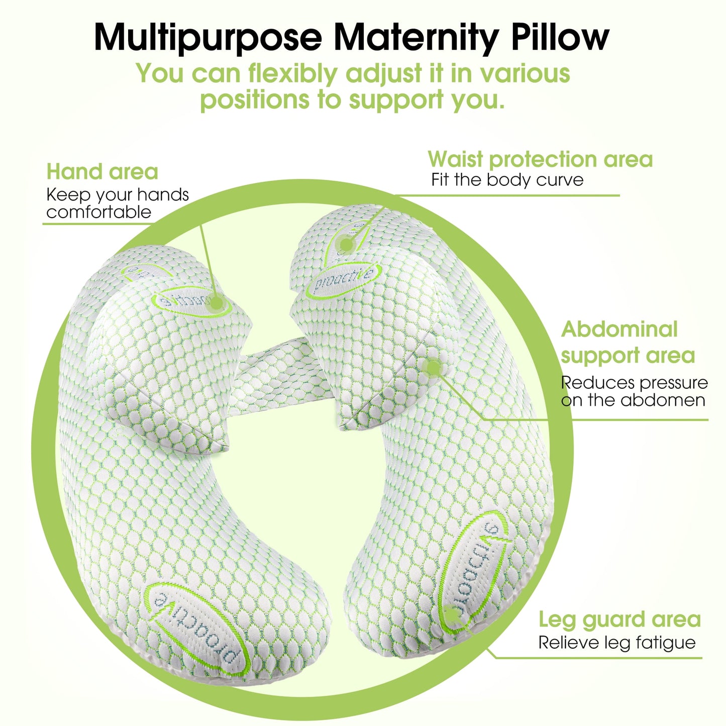 iFanze 36 inch Pregnancy Pillows for Sleeping, U Shaped Maternity Full Body Pillow for Pregnant Women with Belly, Back, Leg, Washable Cover, Green
