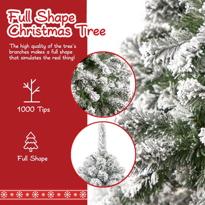 Pre-Lit Artificial Snow Flocked Pencil Christmas Tree Holiday Decoration w/ 350 Clear Lights
