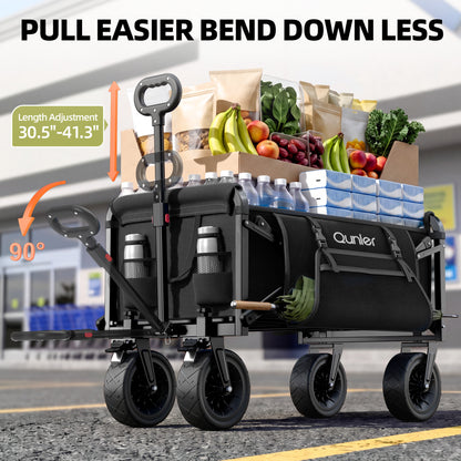 Qunler Collapsible Wagon Cart, 560lbs Heavy Duty Large Utility Garden Cart with Brake Wheels and Side Pocket for Camping, Shopping, Kids, Sports, Grocery, Black