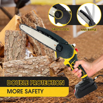 Jorocks Mini Chainsaw 8-inch, Cordless Power Chain Saws with 2 Batteries 3 Chains, Handheld Small Chainsaw for Wood Cutting Tree Trimming Pruning