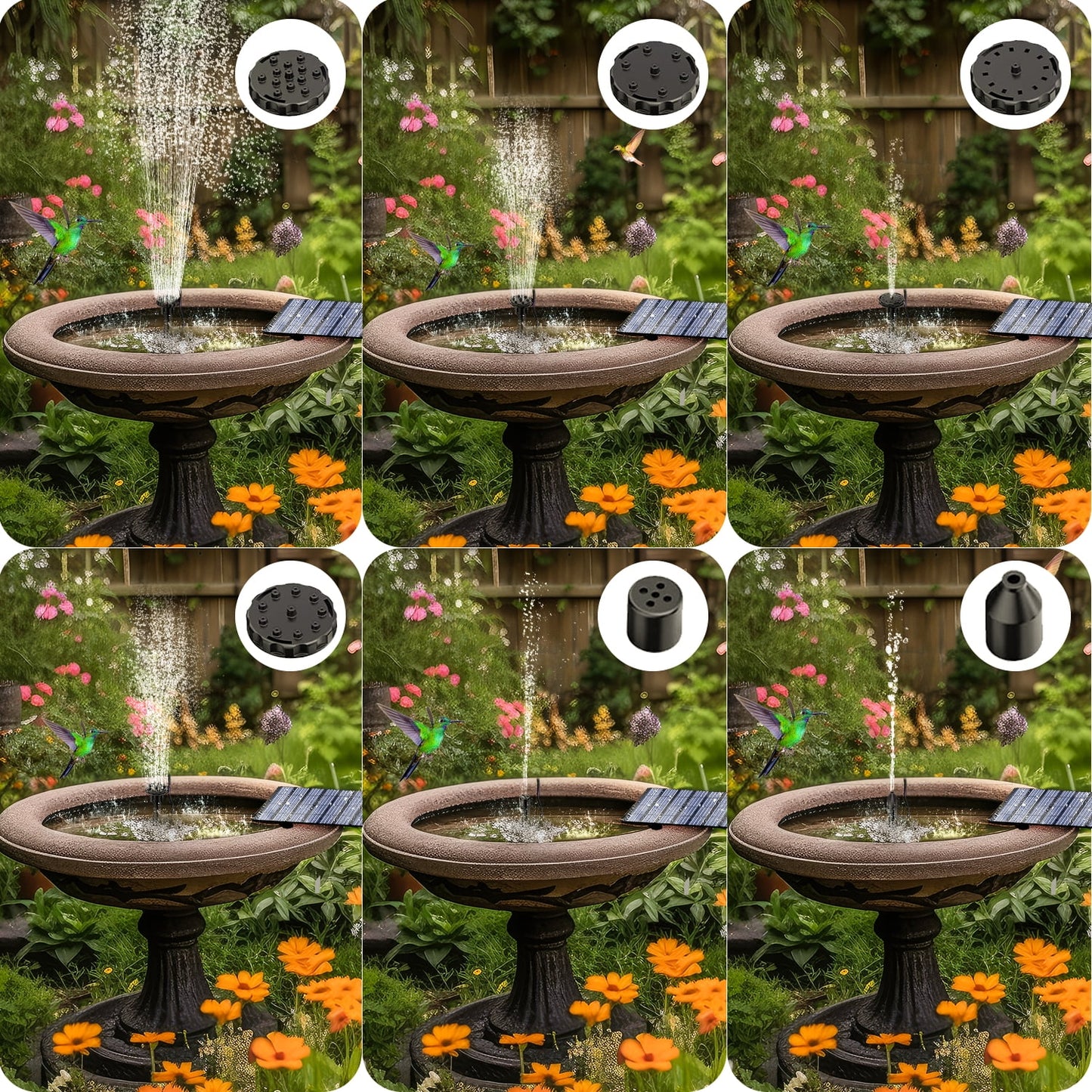 Solar Bird Bath Fountain Pump, Upgrade Solar Powered Water Fountain Pump with 6 Nozzle for Bird Bath, Garden, Pond, Pool and Outdoor