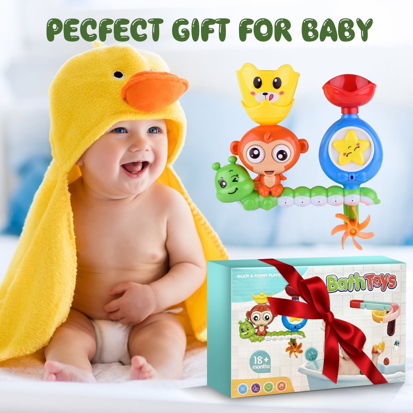 iFanze Bath Toys for Toddler Ages 1-6, Kids Bath Toy with Wall Track Building Set, Water Toys Birthday Gift for Boys Girls