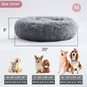 Calming Dog & Cat Bed, Anti-Anxiety Donut Cuddler Warming Cozy Soft Round Bed, Fluffy Faux Fur Plush Cushion bed for Small Medium Dogs and Cats, 24"